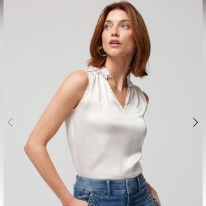 NWT WHBM White Satin Ruched V Neck Sleeveless Shell Size Medium